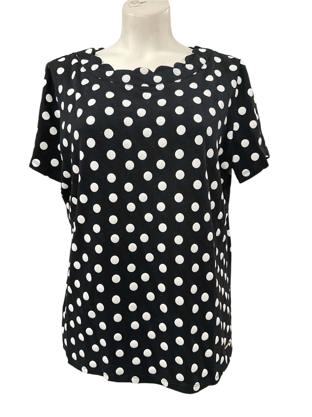 Anne Klein Black Short Sleeve Polka Dot Top Size XL